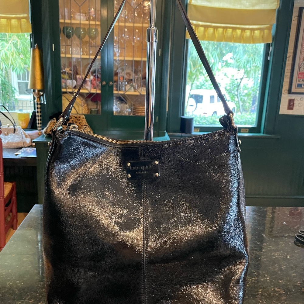Kate Spade Shiny Black Leather Shoulder Bag